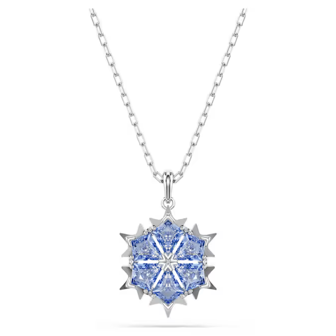 Magic pendant Snowflake, Blue, Rhodium plated