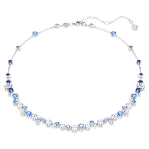 Constella necklace Mixed cuts, Blue, Rhodium plated