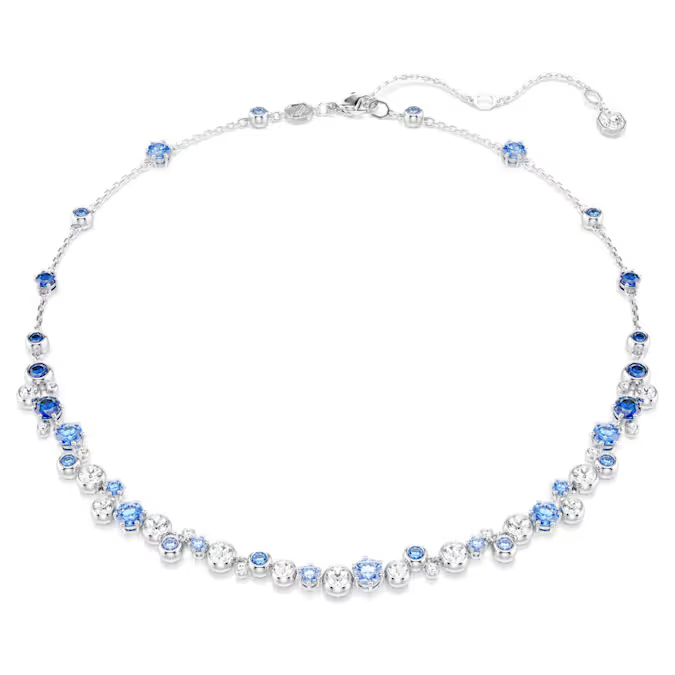 Constella necklace Mixed cuts, Blue, Rhodium plated