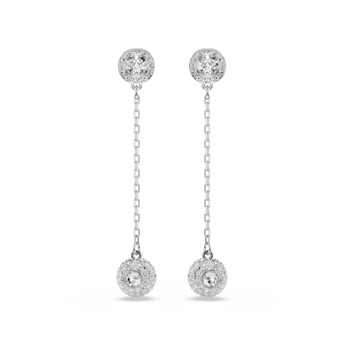 Una, drop earrings, White, Rhodium plated
