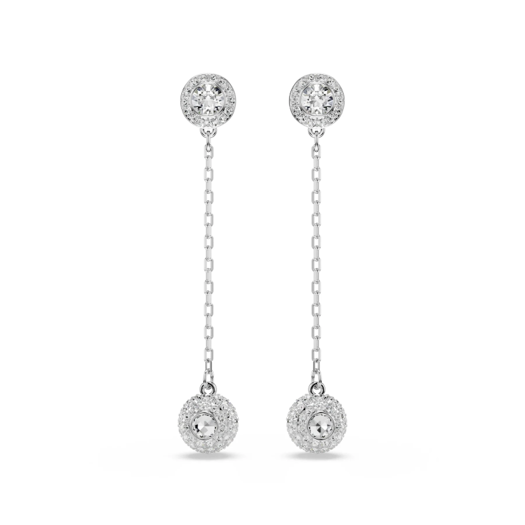 Una, drop earrings, White, Rhodium plated