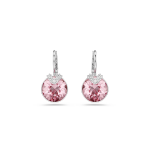 Bella drop earrings Round cut, Pink, Rhodium plated