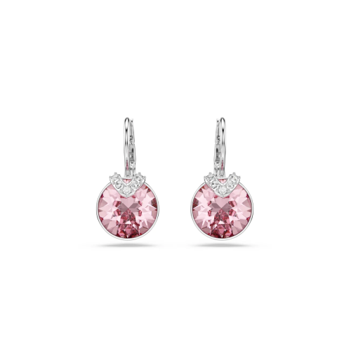 Bella drop earrings Round cut, Pink, Rhodium plated