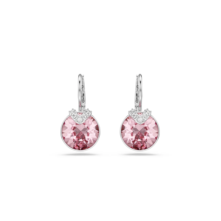 Bella drop earrings Round cut, Pink, Rhodium plated