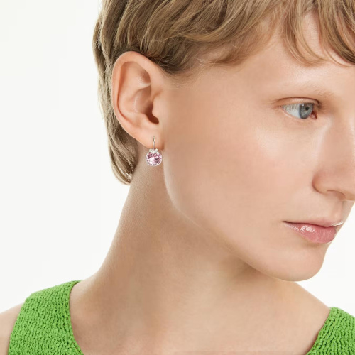 Bella drop earrings Round cut, Pink, Rhodium plated