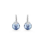 Bella V drop earrings Round cut, Blue, Rhodium plated