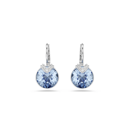 Bella V drop earrings Round cut, Blue, Rhodium plated