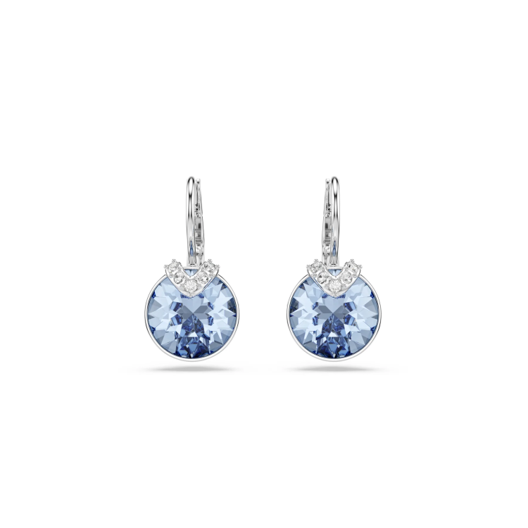 Bella V drop earrings Round cut, Blue, Rhodium plated