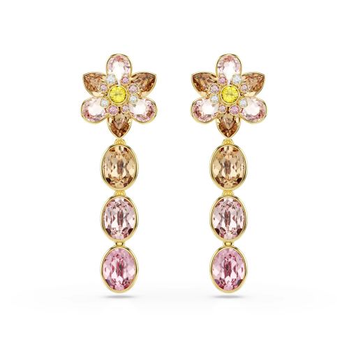 Idyllia drop earrings, Flower, Gold-tone plated