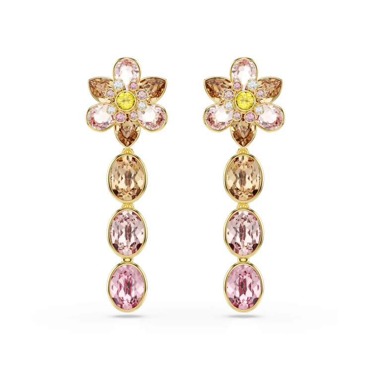 Idyllia drop earrings, Flower, Gold-tone plated