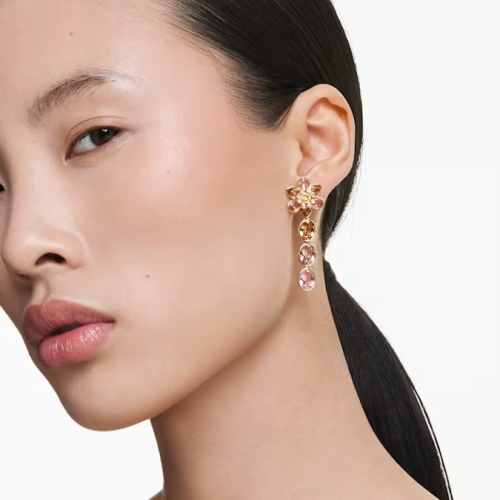 Idyllia drop earrings, Flower, Gold-tone plated