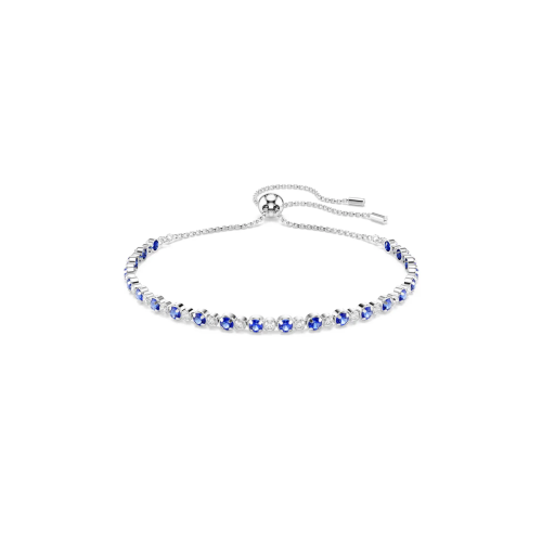 Matrix Tennis bracelet, Mixed round cuts, Blue, Rhodium plated