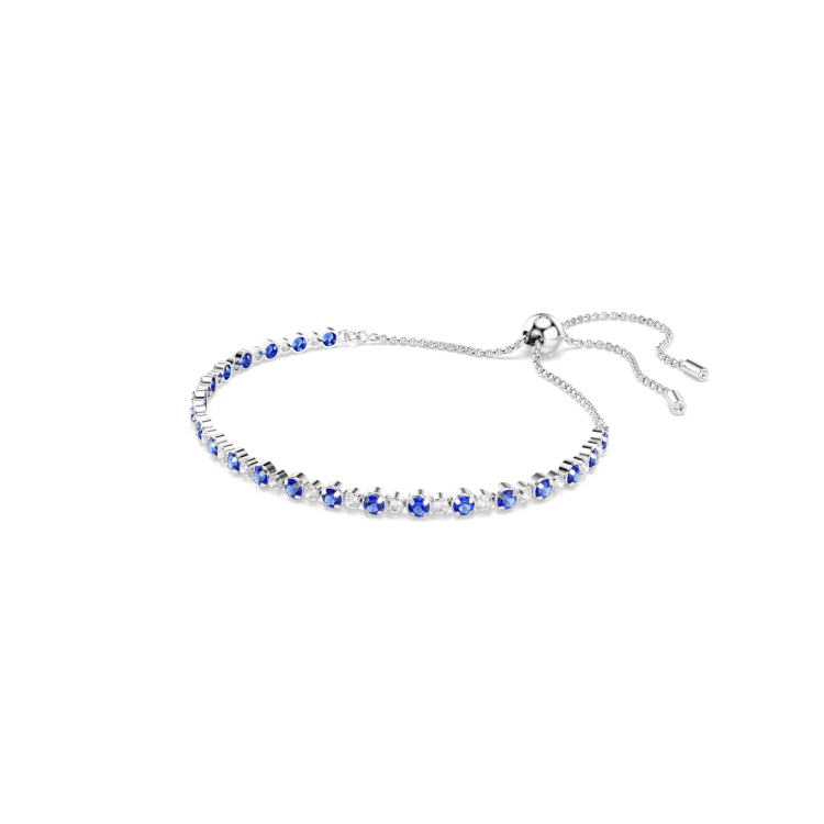 Matrix Tennis bracelet, Mixed round cuts, Blue, Rhodium plated