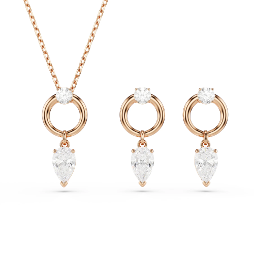 Mesmera set, Pear cut, White, Rose gold-tone plated