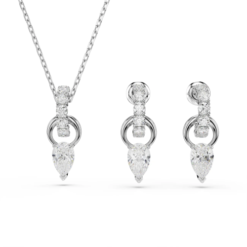 Mesmera set, Pear cut, White, Rhodium plated