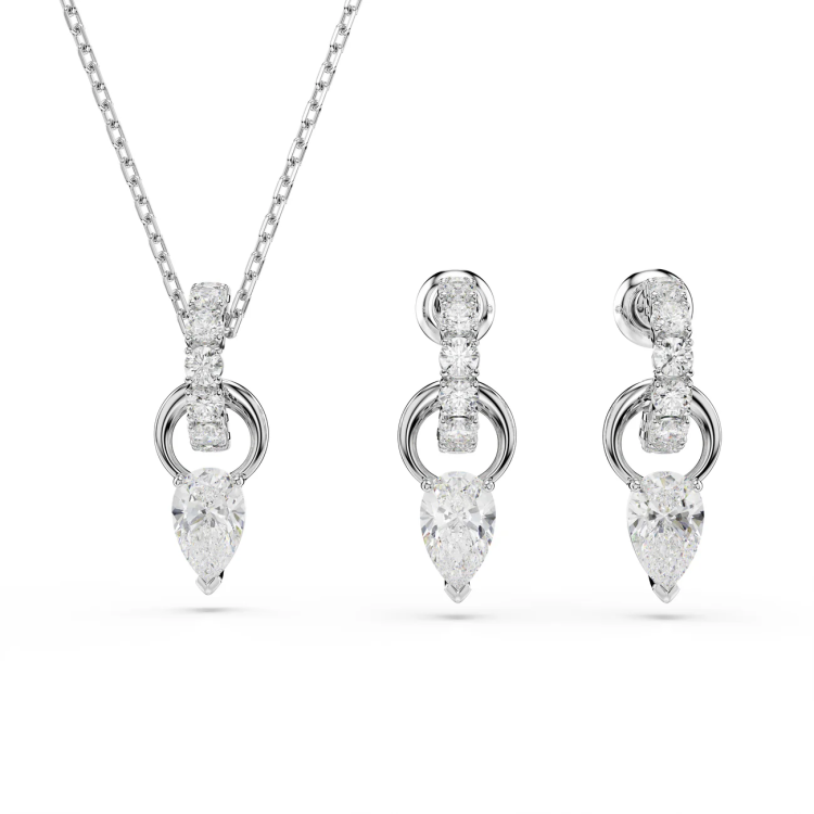 Mesmera set, Pear cut, White, Rhodium plated