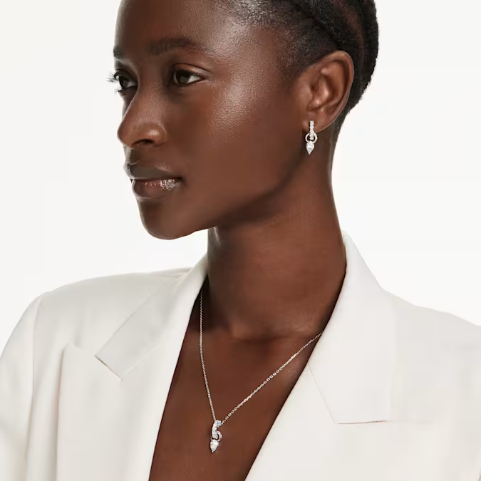 Mesmera set, Pear cut, White, Rhodium plated