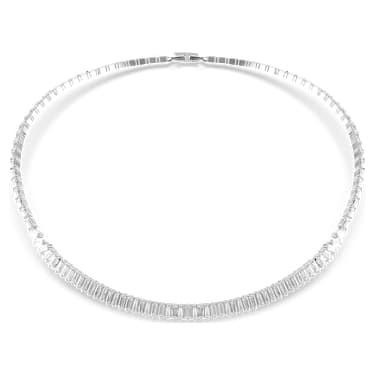 Matrix necklace Baguette cut, White, Rhodium plated