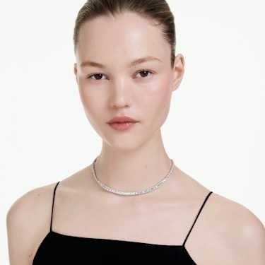 Matrix necklace Baguette cut, White, Rhodium plated