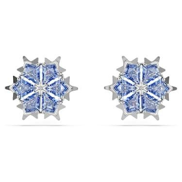 Magic stud earrings Snowflake, Blue, Rhodium plated