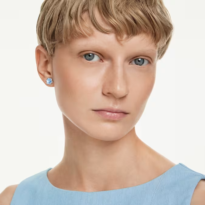 Magic stud earrings Snowflake, Blue, Rhodium plated