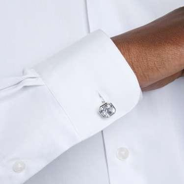 Millenia cufflinks Octagon cut, White, Rhodium plated