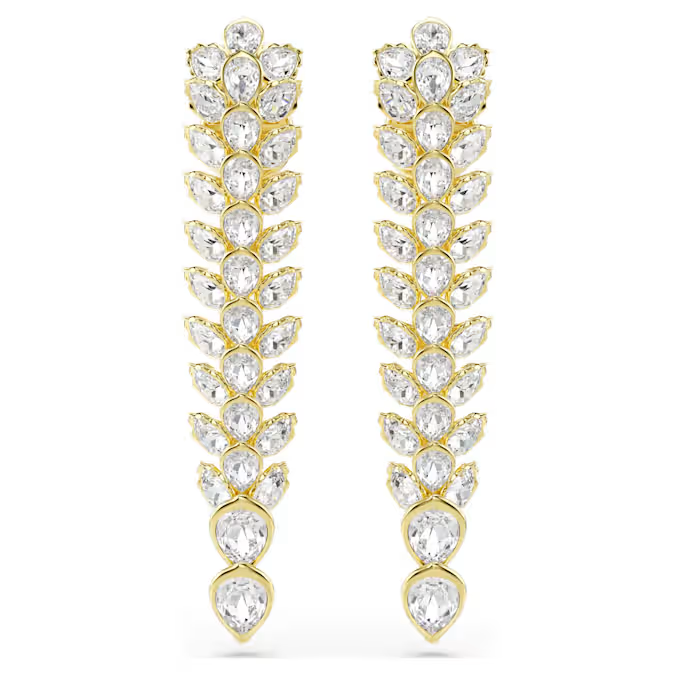 Idyllia drop earrings Mixed cuts, Long, White, Gold-tone plated