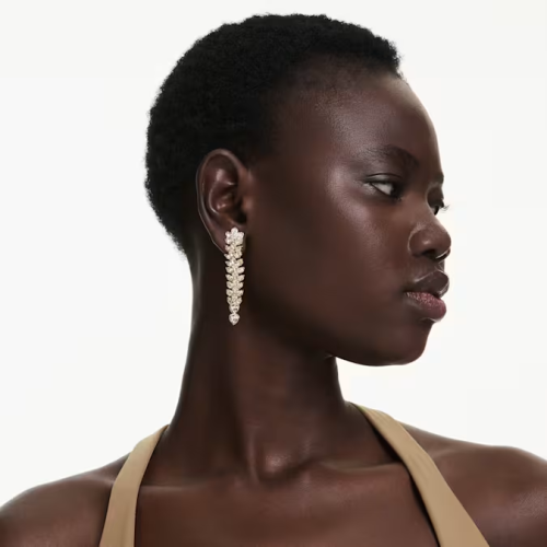 Idyllia drop earrings Mixed cuts, Long, White, Gold-tone plated