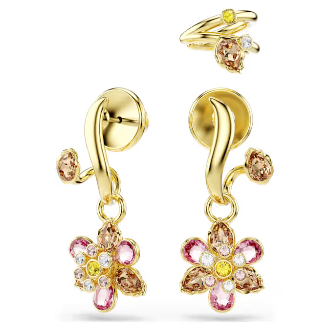 Idyllia earrings Set (3), Mixed cuts, Flower, Multicolored, Gold-tone plated