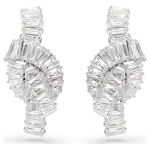 Matrix earrings Baguette cut, Knot, White, Rhodium plated