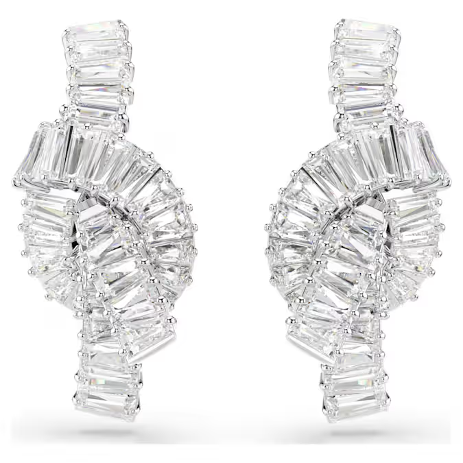 Matrix earrings Baguette cut, Knot, White, Rhodium plated
