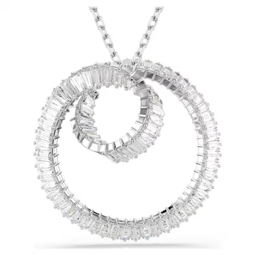 Matrix pendant Baguette cut, White, Rhodium plated