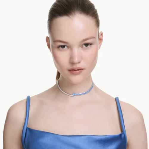 Matrix choker Mixed cuts, Blue, Rhodium plated