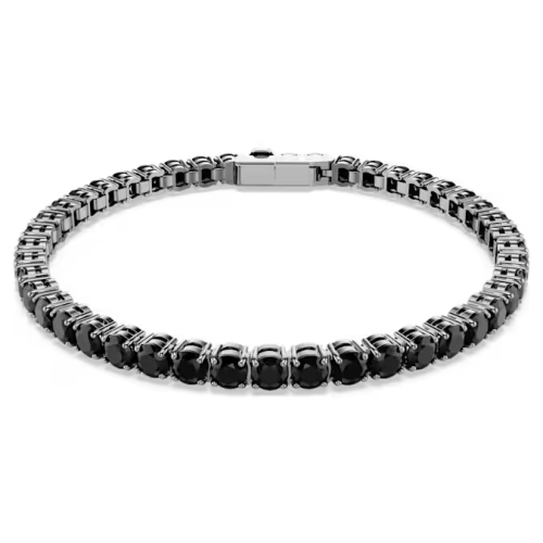 Matrix Tennis bracelet Round cut, Black, Ruthenium plated