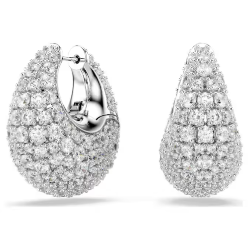 Sublima earrings Large, White, Rhodium plated