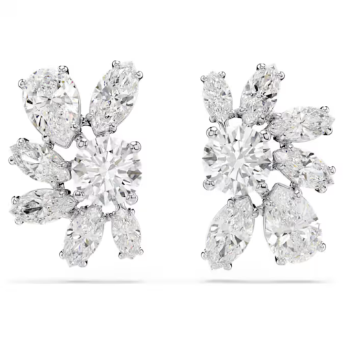 Mesmera stud earrings Mixed cuts, Flower, White, Rhodium plated