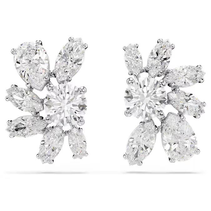 Mesmera stud earrings Mixed cuts, Flower, White, Rhodium plated