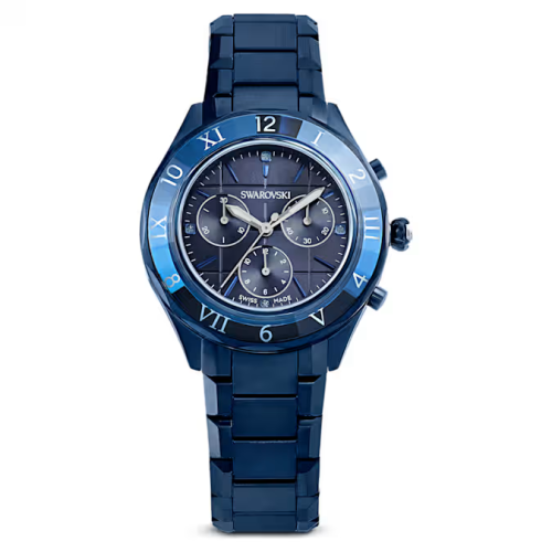Dextera chrono watch 39mm, Swiss Made, Metal bracelet, Blue, Blue finish