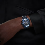 Dextera chrono watch 39mm, Swiss Made, Metal bracelet, Blue, Blue finish