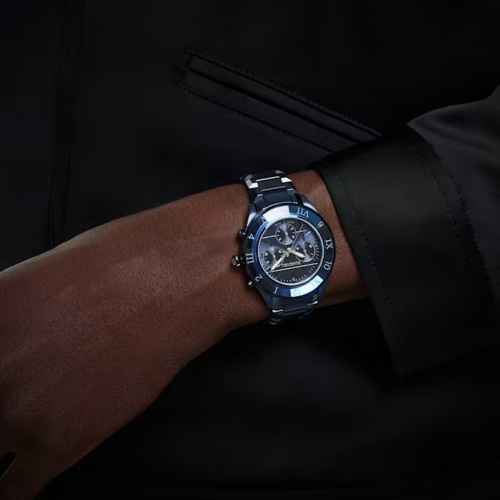 Dextera chrono watch 39mm, Swiss Made, Metal bracelet, Blue, Blue finish