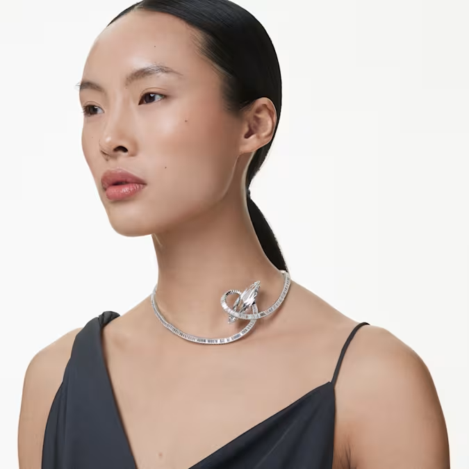Matrix choker Baguette cut, White, Rhodium plated