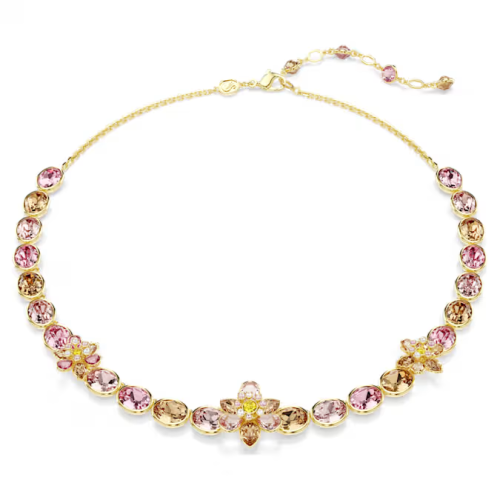 Idyllia necklace Mixed cuts, Flower, Multicolored, Gold-tone plated