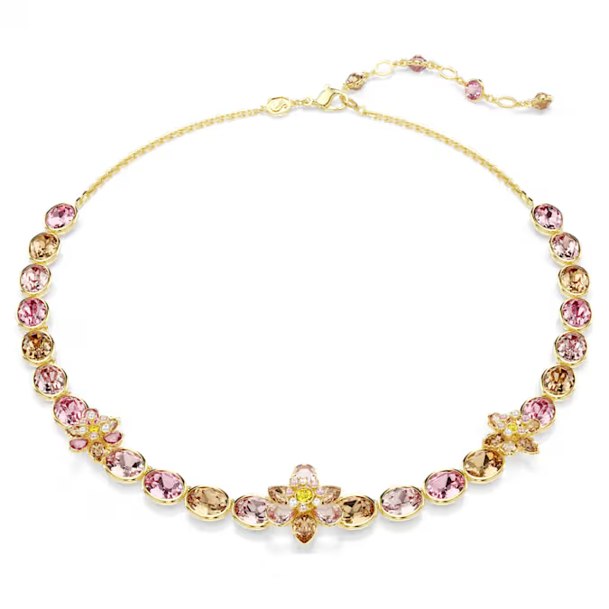 Idyllia necklace Mixed cuts, Flower, Multicolored, Gold-tone plated