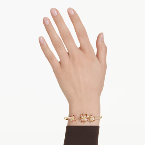 Idyllia bangle Mixed cuts, Flower, Multicolored, Gold-tone plated