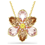 Idyllia pendant and brooch Mixed cuts, Flower, Multicolored, Gold-tone plated
