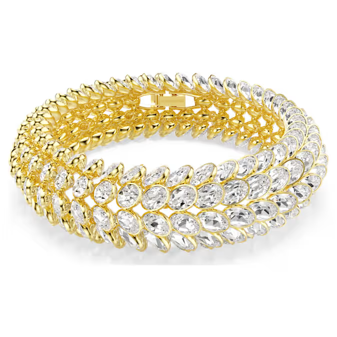 Idyllia bracelet Oval cut, White, Gold-tone plated