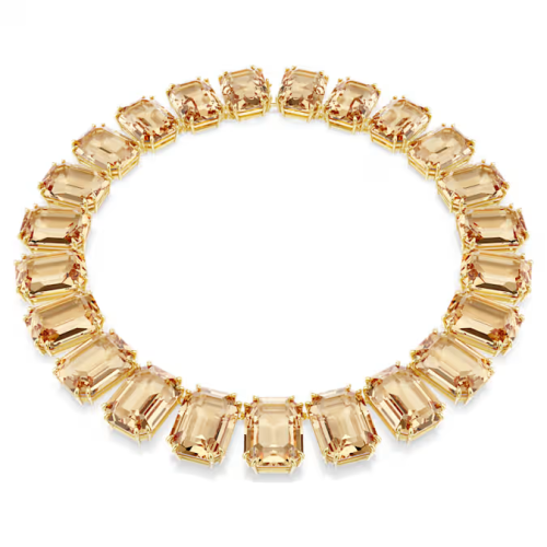 Millenia Tennis necklace Oversized crystals, Octagon cut, Caramel, Gold-tone plated
