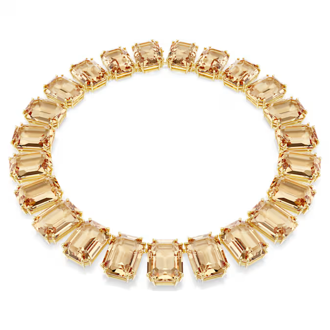 Millenia Tennis necklace Oversized crystals, Octagon cut, Caramel, Gold-tone plated
