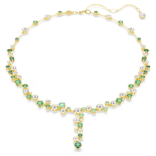 Constella Y necklace Mixed cuts, Green, Gold-tone plated