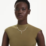 Constella Y necklace Mixed cuts, Green, Gold-tone plated